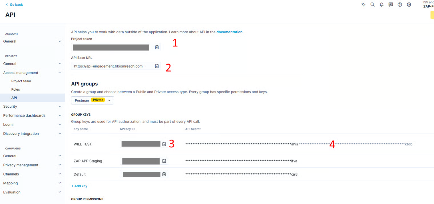 Bloomreach API access values