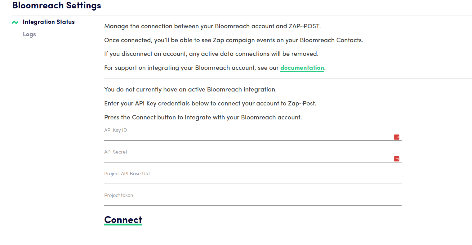 Enter Bloomreach credentials in ZAP~POST